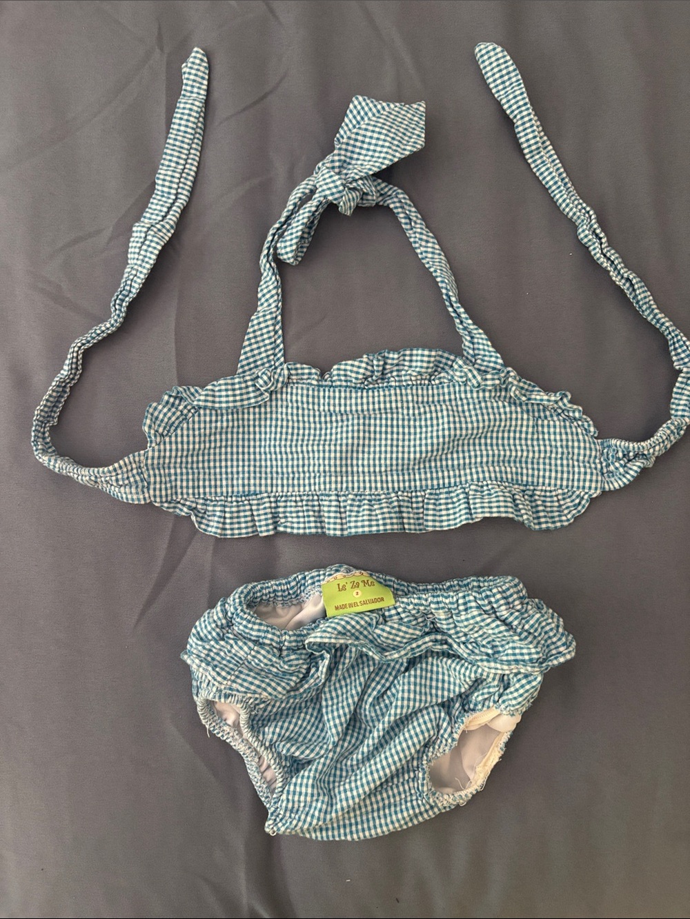 Girls Blue Gingham Ruffle Bikini Set - Kids Swimwear